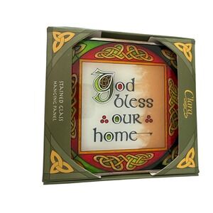 Clara God Bless This Home Stained Glass‎ Hanging Panel, Blessings Irish Glass
